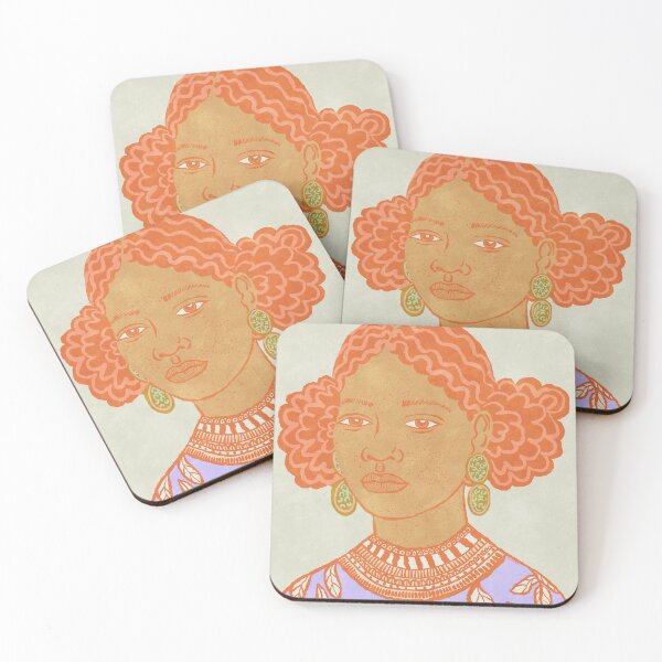 Item preview, Aisha – Afro Folk Portrait in Orange, Lavender & Sage designed and sold by bonaise.