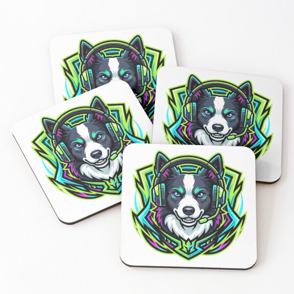 Item preview, E-Sports Gaming Dog Mascot Logo - Neon Border Collie Gamer Art designed and sold by PictoVibe.