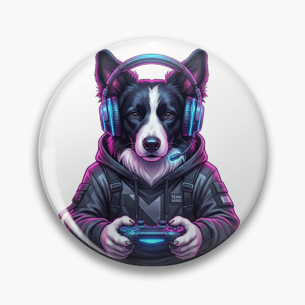 Item preview, Border Collie Pro Gamer Dog - Headset, Controller, Neon Blue & Pink, Team Paws Techwear designed and sold by PictoVibe.