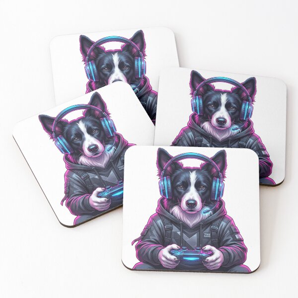 Item preview, Border Collie Pro Gamer Dog - Headset, Controller, Neon Blue & Pink, Team Paws Techwear designed and sold by PictoVibe.