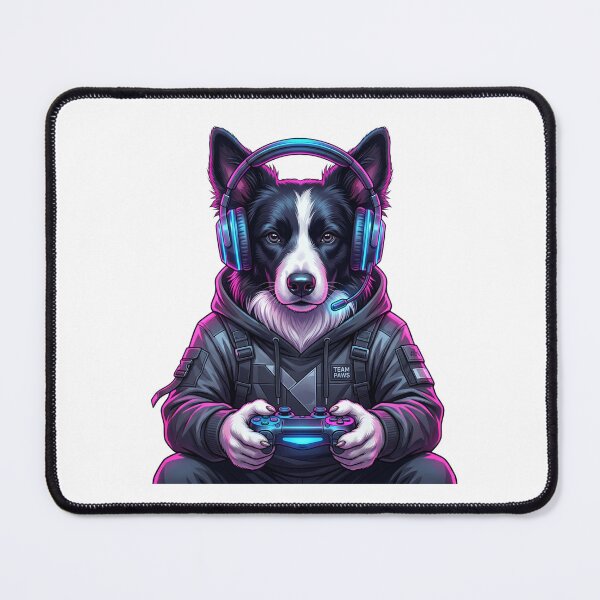 Item preview, Border Collie Pro Gamer Dog - Headset, Controller, Neon Blue & Pink, Team Paws Techwear designed and sold by PictoVibe.