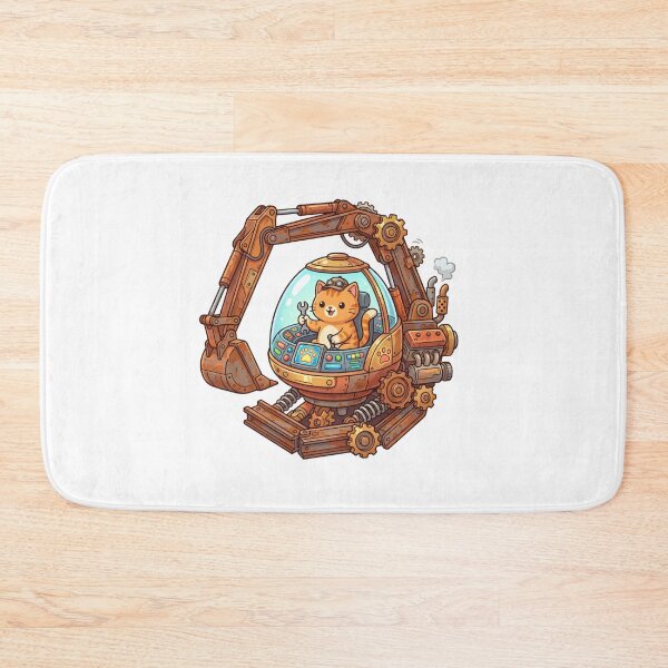 Item preview, Playful Orange Striped Cat Driving Rusty Steam Excavator with Wrench designed and sold by AbanoubStore.