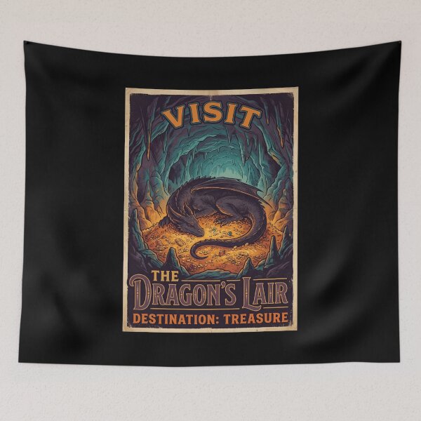 Item preview, Visit The Dragons Lair Destination Treasure Vintage Travel Poster designed and sold by Fenay Designs.