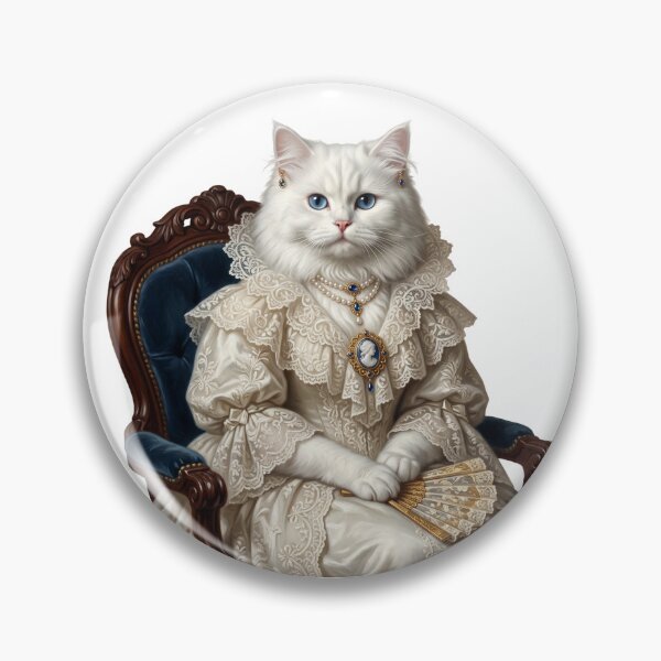 Item preview, Regal White Cat in Lace Ruff & Sapphire Jewelry Portrait - Historic Pet Art designed and sold by PictoVibe.