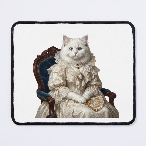Item preview, Regal White Cat in Lace Ruff & Sapphire Jewelry Portrait - Historic Pet Art designed and sold by PictoVibe.