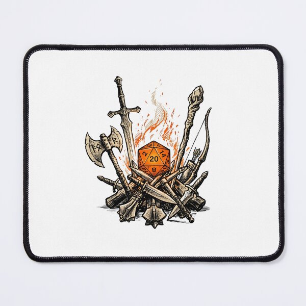 Item preview, Fantasy Weapon Pile and Flaming Polyhedral D20 Dice Art designed and sold by Fenay Designs.