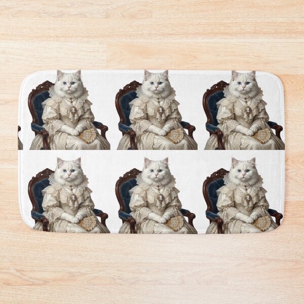 Item preview, Regal White Cat in Lace Ruff & Sapphire Jewelry Portrait - Historic Pet Art designed and sold by PictoVibe.