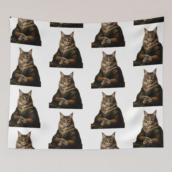 Item preview, The Meow-na Lisa Cat Oil Painting - Funny Renaissance Maine Coon Art designed and sold by PictoVibe.