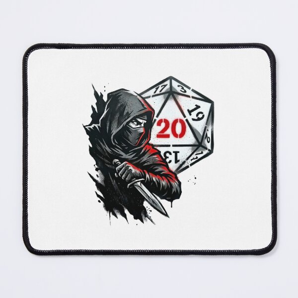 Item preview, Dark Hooded Assassin Rogue with Dagger and Red 20 Dice Art designed and sold by Fenay Designs.