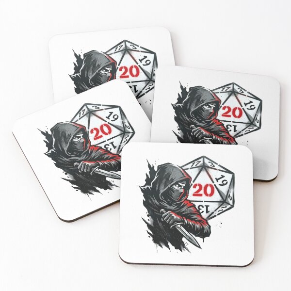 Item preview, Dark Hooded Assassin Rogue with Dagger and Red 20 Dice Art designed and sold by Fenay Designs.