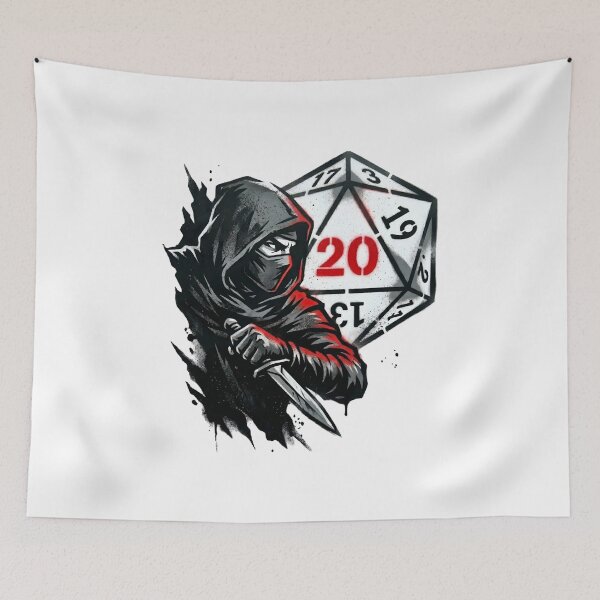 Item preview, Dark Hooded Assassin Rogue with Dagger and Red 20 Dice Art designed and sold by Fenay Designs.
