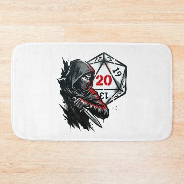 Item preview, Dark Hooded Assassin Rogue with Dagger and Red 20 Dice Art designed and sold by Fenay Designs.