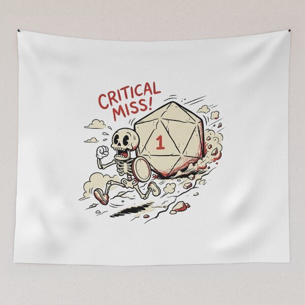 Item preview, Critical Miss Retro Cartoon Skeleton Running from D20 Dice designed and sold by Fenay Designs.