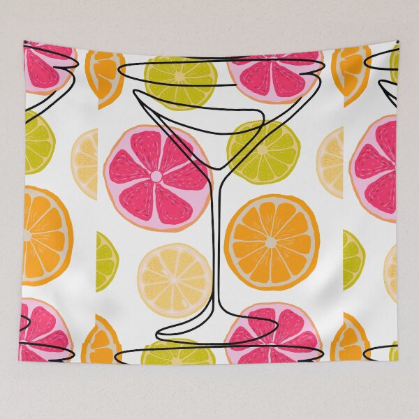 Item preview, Neon Citrus Pattern and Abstract Cocktail Glass designed and sold by VibranPalette.