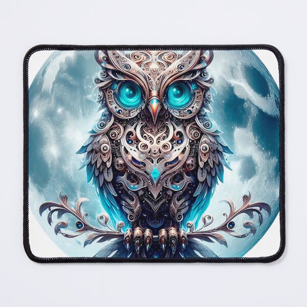 Item preview, Futuristic Owl and Moon, Robotic Nocturnal Guardian designed and sold by Bot-Army.