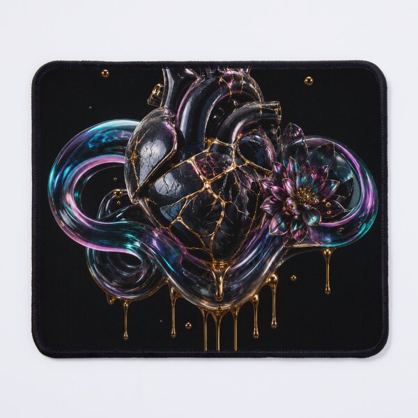 Item preview, Kintsugi Iridescent heart with golden lotus petals designed and sold by Cerafus.