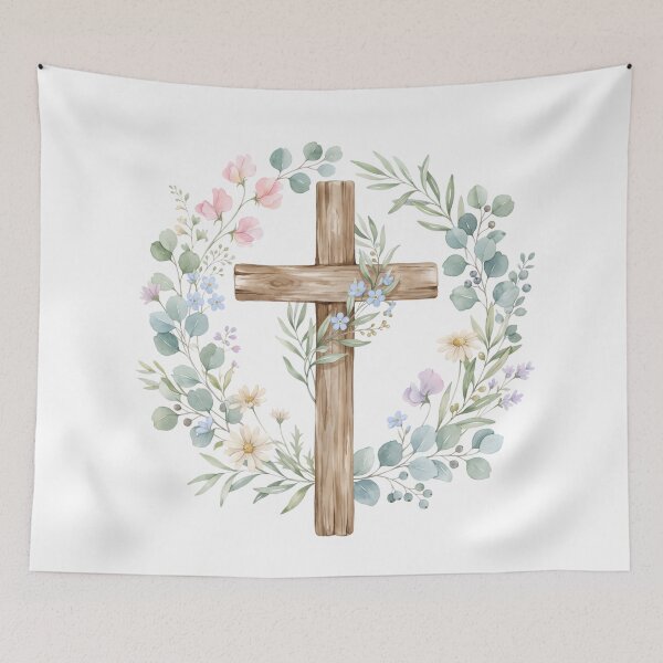 Item preview, Watercolor Floral Easter Cross Wreath designed and sold by RRRShop.