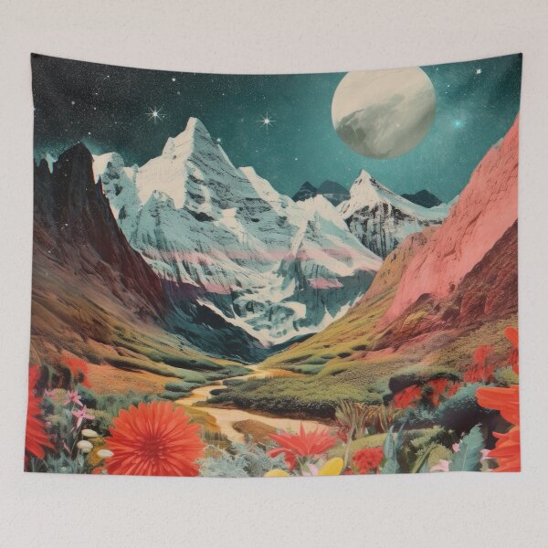 Item preview, Moonlit Mountain Flower Landscape designed and sold by LuminaPosters.