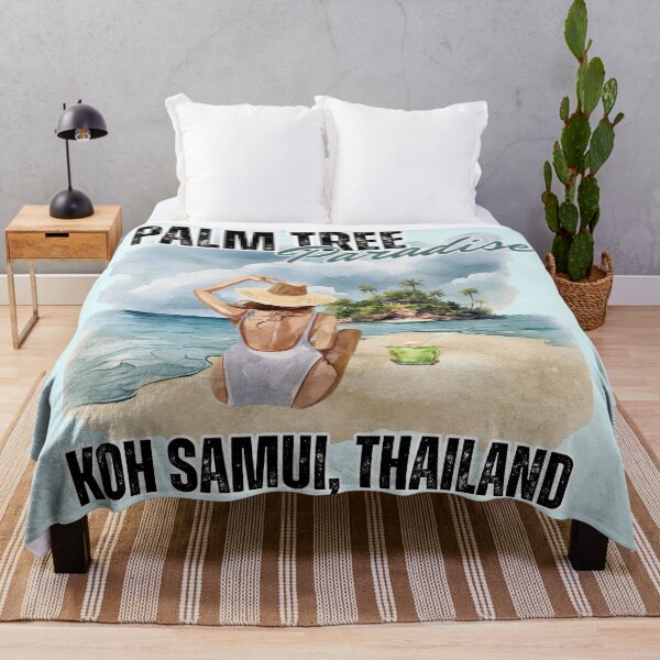 Item preview, Koh Samui Thailand Palm Tree Paradise Watercolor Art designed and sold by SilverSeaBKK.