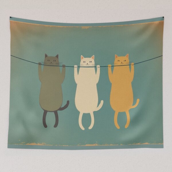 Item preview, Hanging Cats Trio - Cute Minimal Cat Illustration designed and sold by LEO'S CREATURE　れおずくりーちゃー.