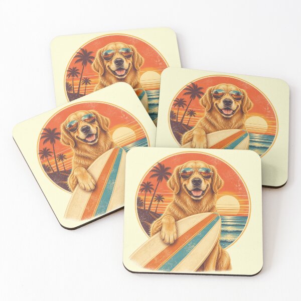 Item preview, Copy of Vintage Surfer Dog Golden Retriever Sunset designed and sold by Zenvique Art.