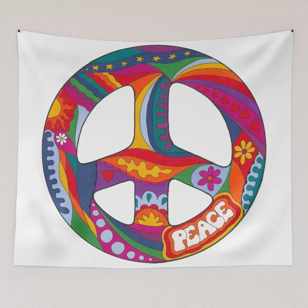 Item preview, Psychedelic Peace Symbol Art White– Retro Hippie Rainbow Groovy Peace Design designed and sold by Kellie Espie Art.