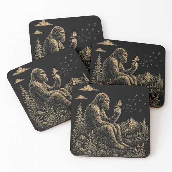 Item preview, Bigfoot Holding Butterfly Mountain Forest Dandelion Nature Scene designed and sold by bosamji.