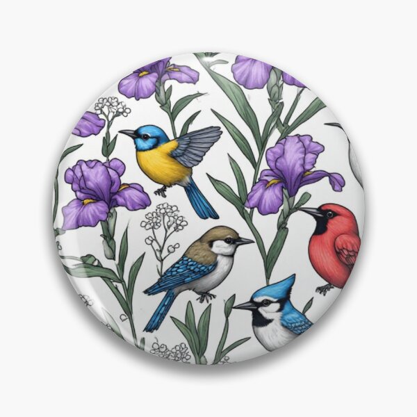 Item preview, North American Birds and Purple Iris Flowers Seamless Pattern Art designed and sold by dcohea.