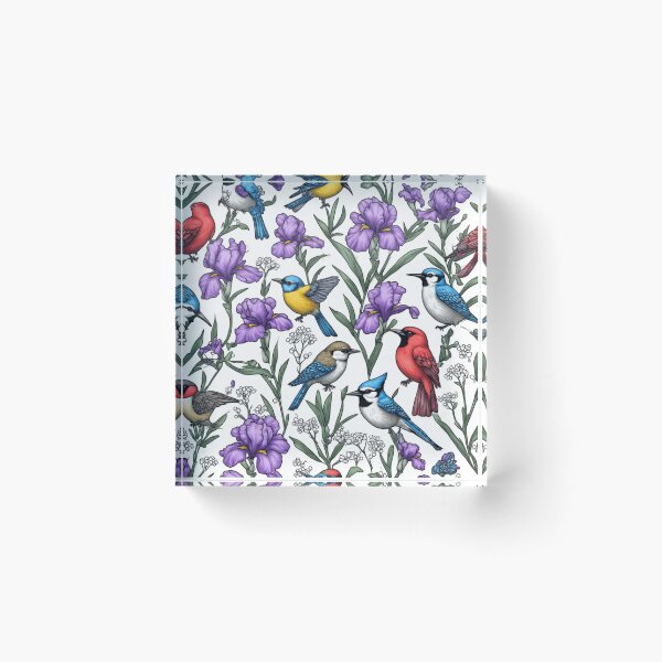 Item preview, North American Birds and Purple Iris Flowers Seamless Pattern Art designed and sold by dcohea.