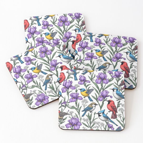 Item preview, North American Birds and Purple Iris Flowers Seamless Pattern Art designed and sold by dcohea.