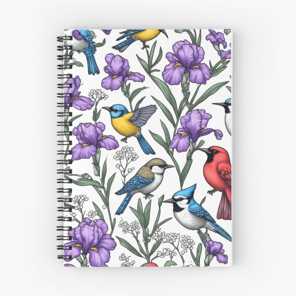 Item preview, North American Birds and Purple Iris Flowers Seamless Pattern Art designed and sold by dcohea.