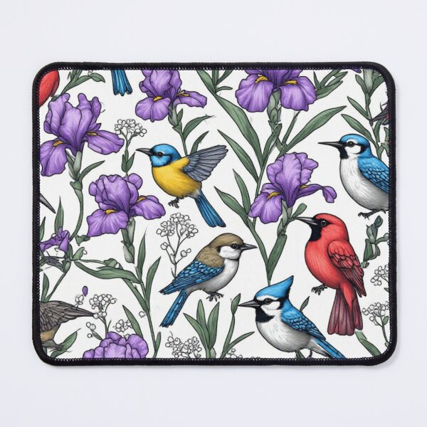 Item preview, North American Birds and Purple Iris Flowers Seamless Pattern Art designed and sold by dcohea.