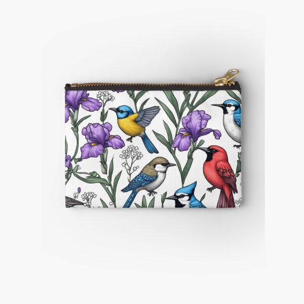 Item preview, North American Birds and Purple Iris Flowers Seamless Pattern Art designed and sold by dcohea.