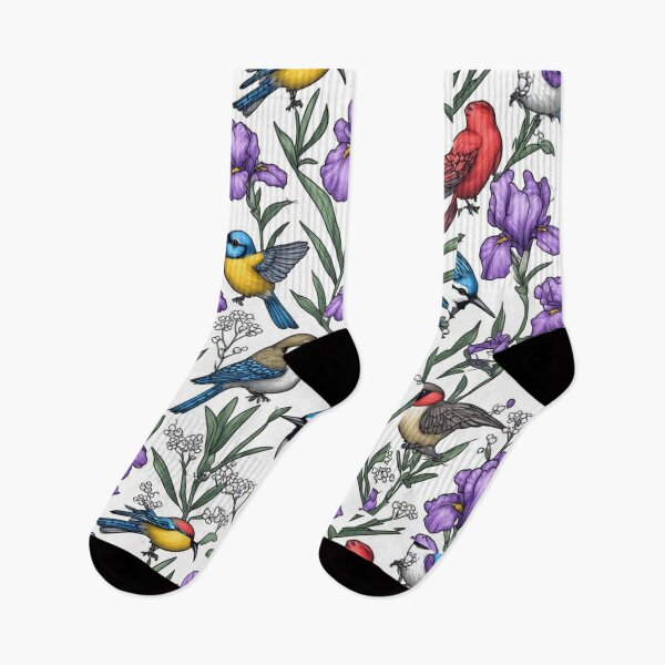 Item preview, North American Birds and Purple Iris Flowers Seamless Pattern Art designed and sold by dcohea.