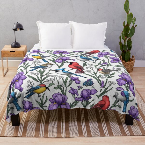 Item preview, North American Birds and Purple Iris Flowers Seamless Pattern Art designed and sold by dcohea.