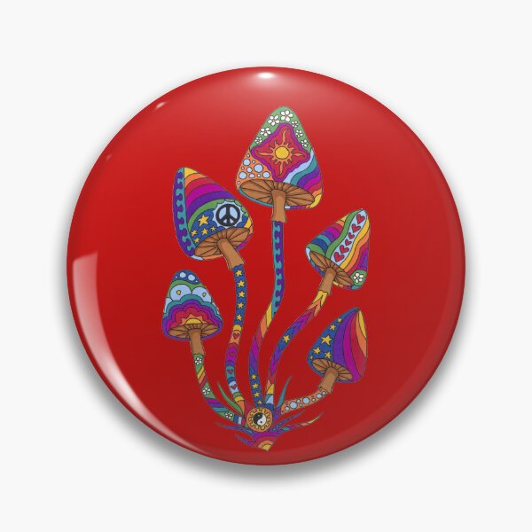 Item preview, Psychedelic 5 Mushrooms Art Red– Retro Hippie Rainbow Groovy Peace Design designed and sold by Kellie Espie Art.