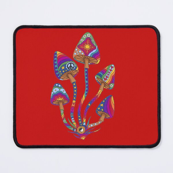 Item preview, Psychedelic 5 Mushrooms Art Red– Retro Hippie Rainbow Groovy Peace Design designed and sold by Kellie Espie Art.