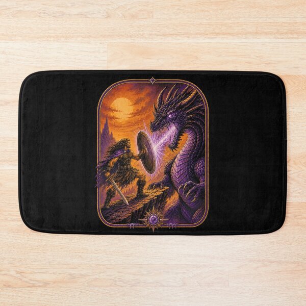Item preview, Retro Dragon Warrior Battle Old School Fantasy Art designed and sold by Eh Plus Designs.