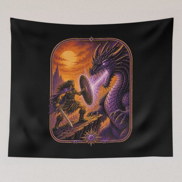 Item preview, Retro Dragon Warrior Battle Old School Fantasy Art designed and sold by Eh Plus Designs.