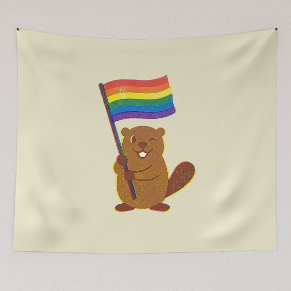 Item preview, Cute Gay Pride Beaver Rainbow Flag Risograph Print designed and sold by TackyTime.