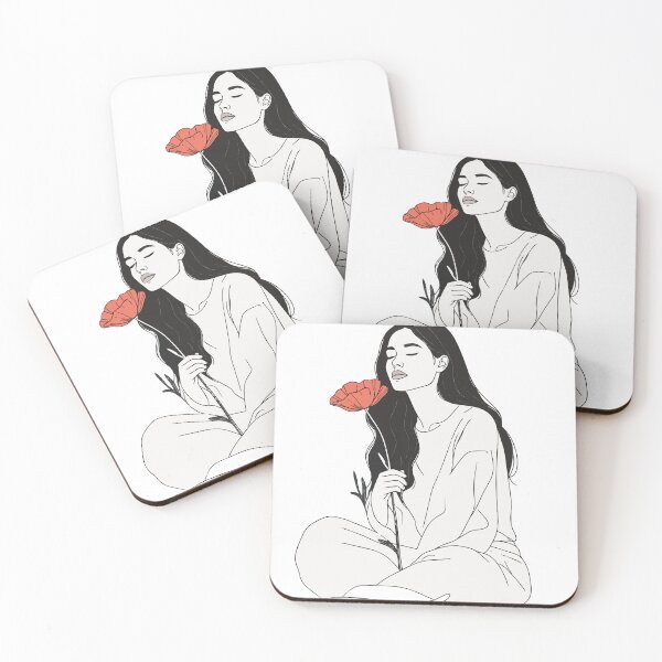 Item preview, Minimalist Woman with Poppy Print - Aesthetic Line Art Mindfulness Yoga Decor Black Background Wall Art designed and sold by BestChoiceService.
