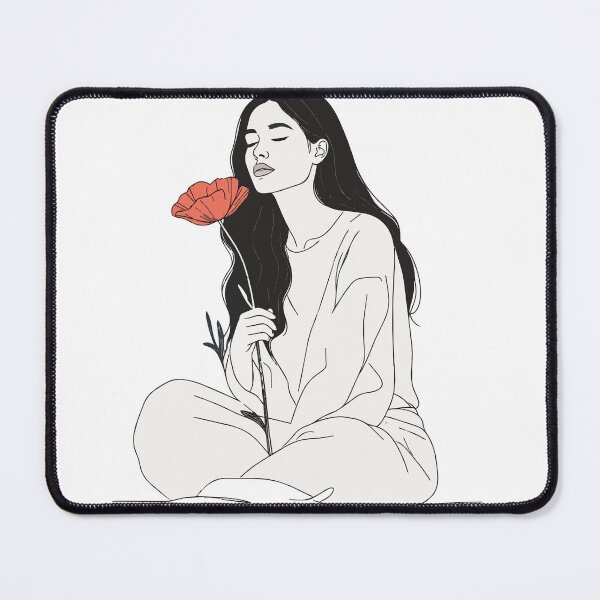 Item preview, Minimalist Woman with Poppy Print - Aesthetic Line Art Mindfulness Yoga Decor Black Background Wall Art designed and sold by BestChoiceService.