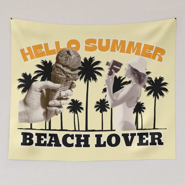 Item preview, Hello Summer Beach Lover Retro Palm Tree Graphic Art designed and sold by SilverSeaBKK.