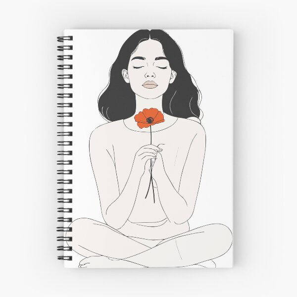 Item preview, Minimalist Meditating Woman with Poppy Print - Aesthetic Line Art Front View Yoga Decor Black Background designed and sold by BestChoiceService.