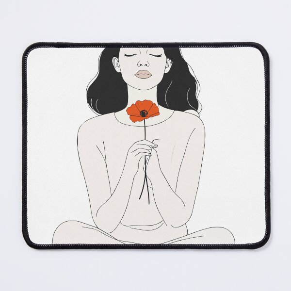 Item preview, Minimalist Meditating Woman with Poppy Print - Aesthetic Line Art Front View Yoga Decor Black Background designed and sold by BestChoiceService.