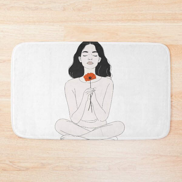Item preview, Minimalist Meditating Woman with Poppy Print - Aesthetic Line Art Front View Yoga Decor Black Background designed and sold by BestChoiceService.