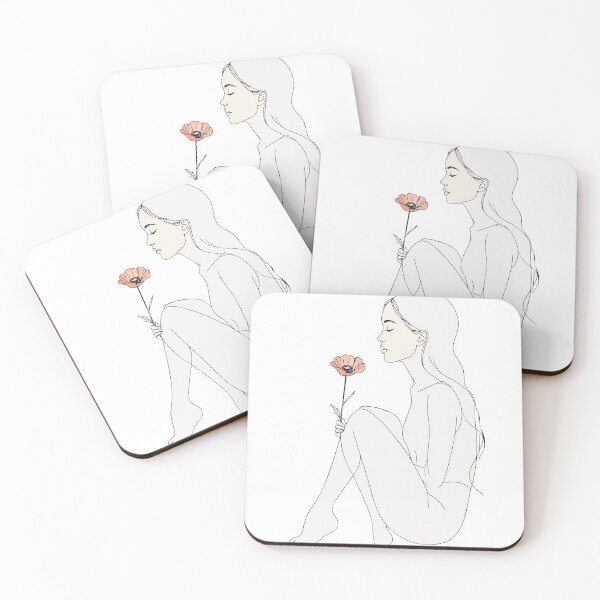 Item preview, Minimalist Side Profile Woman with Poppy Print - Aesthetic Line Art Self Care Decor Black Background Wall Art designed and sold by BestChoiceService.