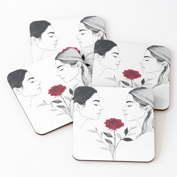 Item preview, Gothic Twin Women with Red Rose Print - Dark Aesthetic Mystic Feminine Illustration Black Background Wall Art designed and sold by BestChoiceService.