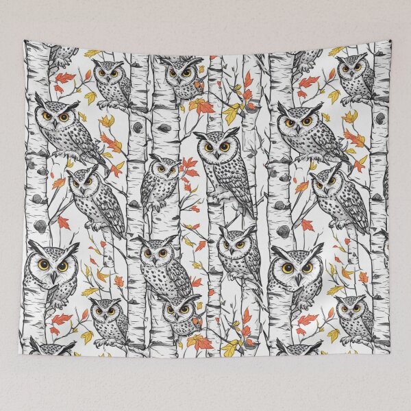 Item preview, Cute Owls and Birch Trees Seamless Pattern Woodland Art designed and sold by dcohea.
