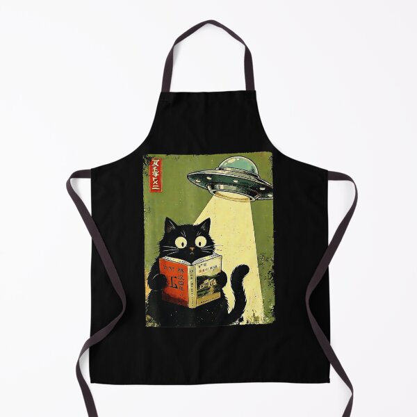 Item preview, Vintage Japanese Black Cat Reading Book Under UFO Beam designed and sold by titanlevi.